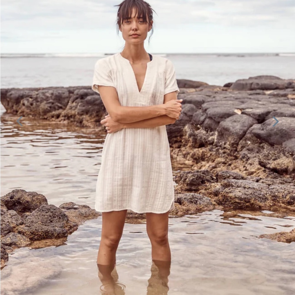Marine Layer Cream Short Sleeve Swim Coverup Dress